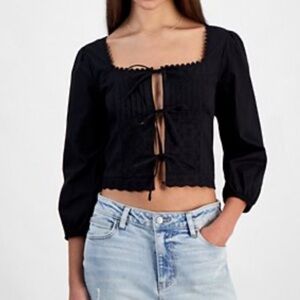 Self Esteem Black Puff Sleeve Crop Blouse